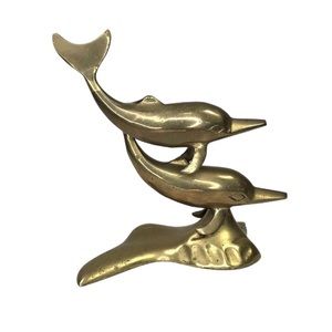 Vintage Brass Dolphins Statue
